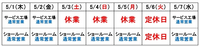 ゴールデンウィーク期間の営業・休業日のご案内